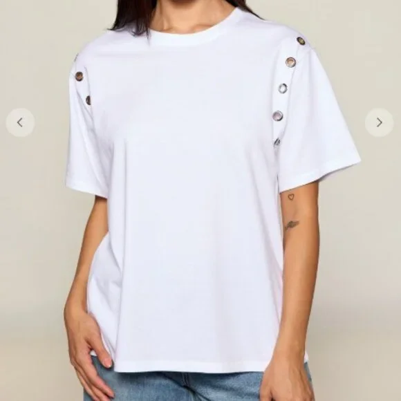 Cotton Boyfriend Tee With Grommets in White - Picture 1 of 3